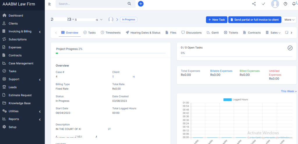 Admin Panel View of LCMS