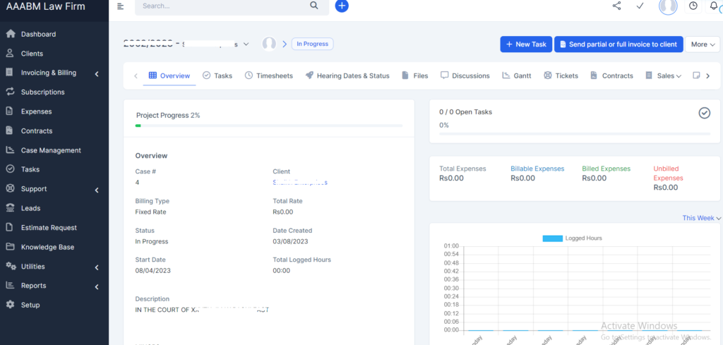 Admin Panel View of LCMS